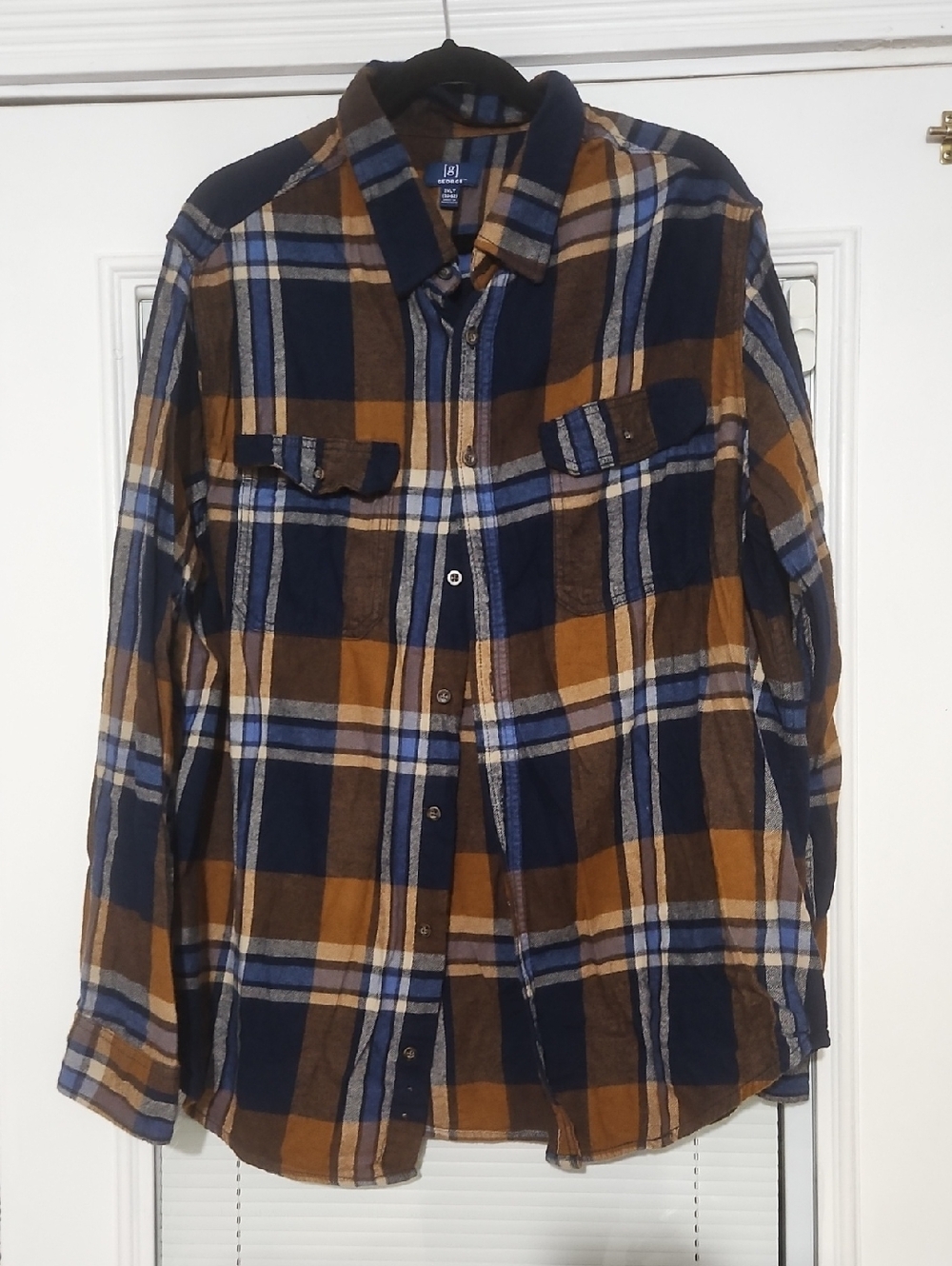 Men's Plaid Flannel Shirt - Navy & Brown